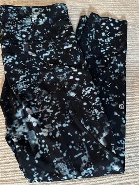 lululemon athletica Black Leggings with Light Blue Speckle Print